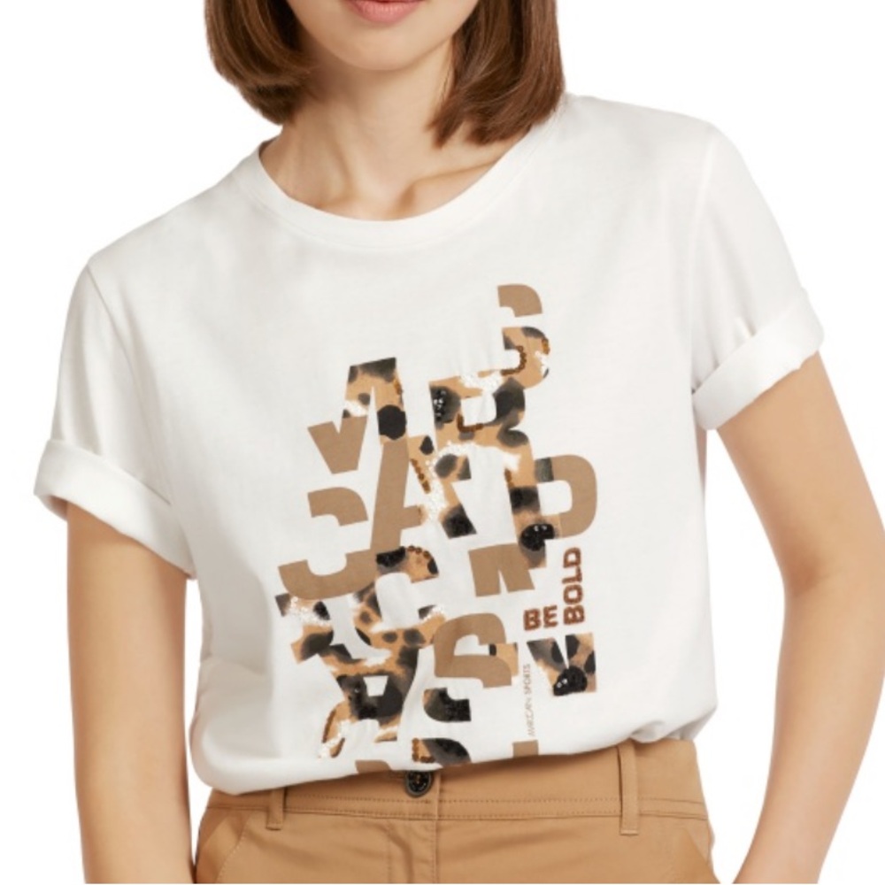 Marc Cain Sport Women’s Short Sleeve White Tee with Brown Womens Size N2 (US4)